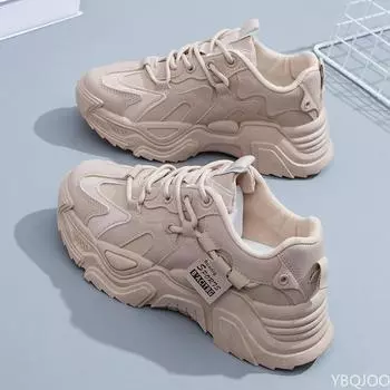 Толстые кроссовки для папы, повседневная вулканизированная обувь, женские зимние кроссовки на высокой платформе, женские белые кроссовки-корзины на шнуровке, 2022 г. 35 хаки