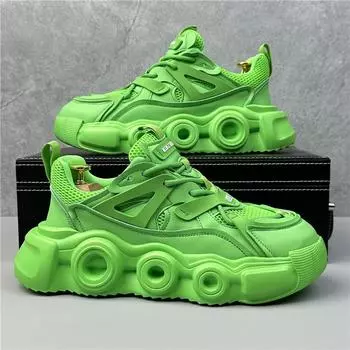 Толстые кроссовки мужские с толстой подошвой модные повседневные туфли из микрофибры, кожи, сетки, дышащие, с увеличенной внутренней платформой 38 чёрный