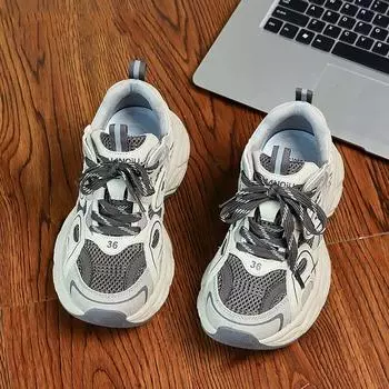 Толстые кроссовки Pops женские весенние серые кроссовки универсальные толстые высокие повседневные кроссовки 35 серый