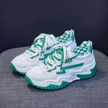 Толстые кроссовки Женщины Дизайнер Смешанные цвета Шнуровка Платформа Спортивные кроссовки 35 чёрный