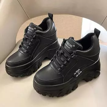 Толстые кроссовки, женские весенне-осенние туфли для папы на толстой подошве, женские модные кроссовки из искусственной кожи на платформе, женские 35