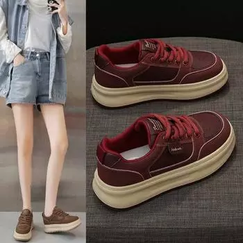 Толстые кроссовки женские весна и осень в высоких кедах ретро повседневные туфли на пластине 35 коричневый