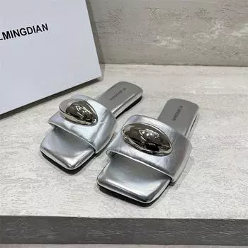 Толстые летние сандалии с металлической пряжкой, женские модные тапочки, женская обувь для подиума 35 чёрный