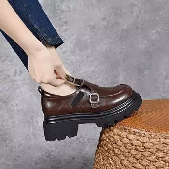 Толстые мокасины Кожаные туфли Одиночные туфли 35 чёрный