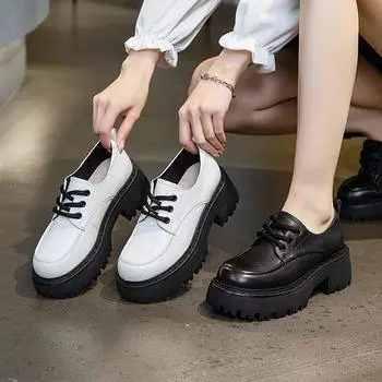 Толстые мокасины Повседневные маленькие кожаные туфли Одиночные туфли 35 чёрный