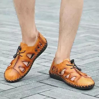 Толстые ноги широкие ноги большие ноги сшитые мужские туфли 48 полые 50 большой размер 49 кожаные туфли мужские для отдыха спортивные пляжные мужские сандалии 38 чёрный