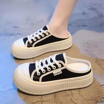 Толстые носки с полутапочками, женская верхняя одежда, летняя новая повседневная белая обувь, парусиновые туфли, сандалии 35 чёрный