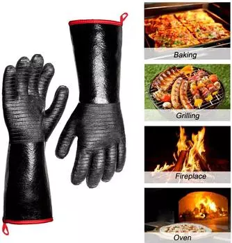 Толстые перчатки для гриля, перчатки для гриля, духовки, барбекю, маслостойкие, 14 дюймов чёрный