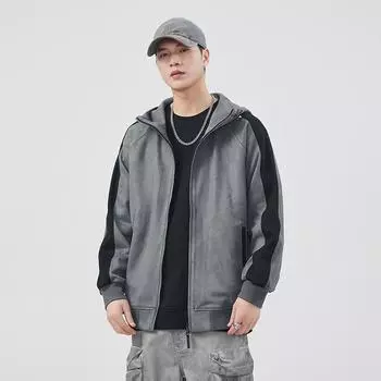 Толстые плечи рукава с капюшоном свитер мужской весенне-осенний тренд бренда контрастного цвета свободный повседневный кардиган куртка M темно серый