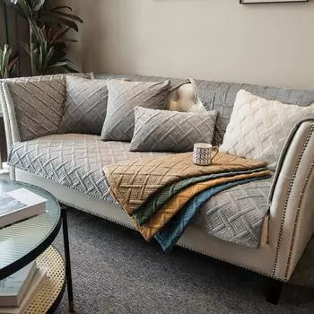 Толстые плюшевые чехлы для диванных ковриков с решетчатым узором, угловой чехол для дивана, однотонный нескользящий чехол для дивана, разные размеры для гостиной 70x70