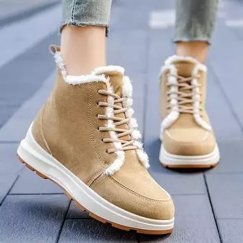 Толстые плюшевые зимние ботинки для женщин, зима 2023 года, искусственная замша, нескользящая хлопковая обувь, женские ботильоны на платформе, сохраняющие тепло 36 чёрный