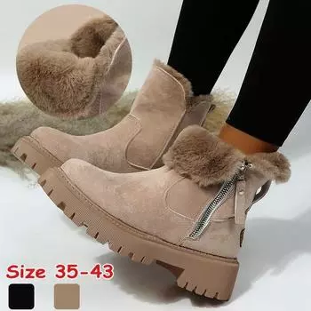 Толстые плюшевые зимние сапоги, женские нескользящие зимние ботинки из искусственной замши, женская теплая обувь с хлопковой подкладкой, ботильоны на платформе 43 чёрный