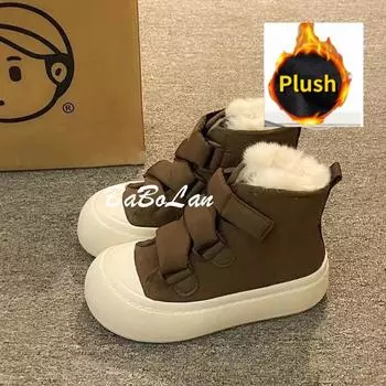 Толстые подошвы Magic Новые хлопковые ботинки Зимние хлебные взрывные пушистые утолщенные теплые короткие ботинки Зимние ботинки 35 коричневый
