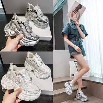 Толстые подошвы поп-туфли повседневная мода внутренняя высота женская обувь 34 бежевый