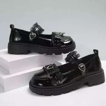 Толстые подошвы с бантом для женщин Мэри Джейн, модные маленькие кожаные туфли для девочек, осенние новые туфли с увеличенным размером 43 35