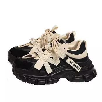 Толстые подошвы увеличивают размер обуви Daddy для женщин 2024 осень и зима новый Гонконг Wind Show Foot Small Leisure Sports Shoes 35 бежевый