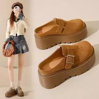 Толстые полутапочки женские весенние тапочки Baotou женские тапочки с пряжкой на ремне женские модные летние дышащие туфли 34