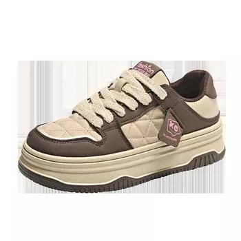 Толстые повседневные кроссовки с флисовой подкладкой, женские зимние новые клетчатые спортивные туфли с распущенным низом для женщин 35 темно-коричневого