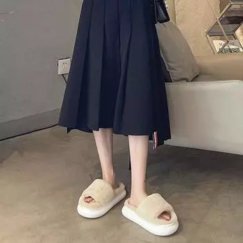 Толстые пушистые меховые тапочки, коллекция 2022 года, женские зимние домашние теплые меховые тапочки, женские шлепанцы, домашние шлепанцы, домашняя обувь на плоской подошве 35 бежевый