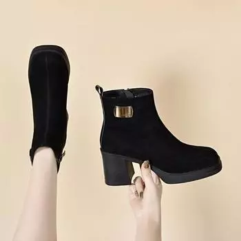Толстые сапоги Модные короткие сапоги Прямые сапоги Модные сапоги 34 чёрный