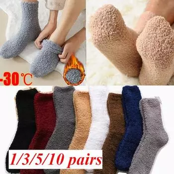 Толстые шерстяные теплые мужские носки, зимние толстые носки из кораллового флиса, повседневные высокие эластичные носки для зимних ботинок, мягкие пушистые носки для пола 1 Pair чёрный