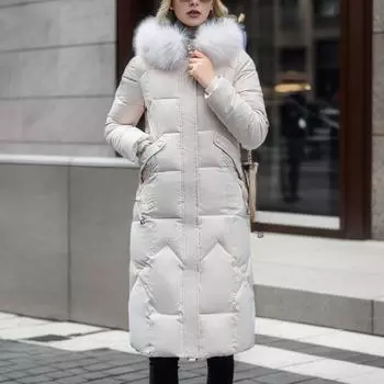 Толстые свободные парки женские модные однотонные пальто с пуговицами женские элегантные длинные хлопковые куртки с поясом-завязкой женские L белый