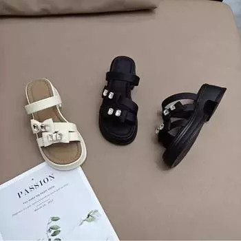 Толстые тапочки с юбкой и бантом женские 2025 новые летние легкие модные классные тапочки красивые односложные тапочки 35 чёрный