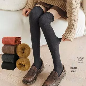 Толстые теплые черные махровые носки выше колена : Зимние чулки с высокой посадкой, устойчивые к падениям One Size коричневый