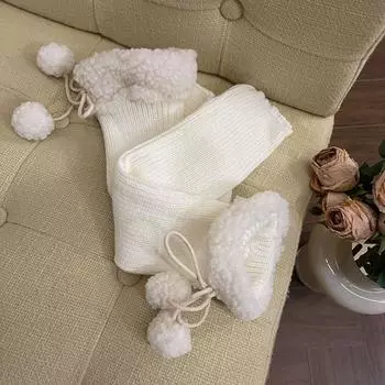 Толстые теплые чулки Лолита с бантом, плюшевые шарики, вязаные гетры Y2K, гетры для женщин и девочек серый