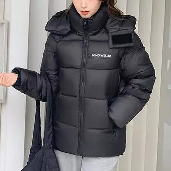 Толстые теплые куртки женские зимние верхние одежды модные свободные парки больших размеров женские черные пальто с капюшоном M чёрный