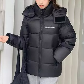 Толстые теплые куртки женские зимние верхние одежды модные свободные парки больших размеров женские черные пальто с капюшоном M чёрный