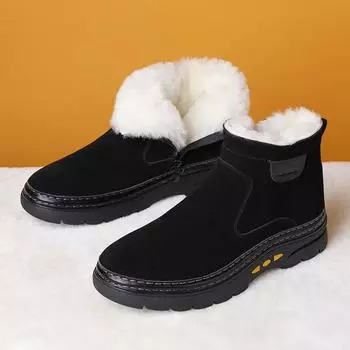 Толстые теплые мужские ботинки, кожаная обувь, мужские зимние зимние ботинки, мужская повседневная обувь с высоким берцем на меху и бархатные ботильоны, мужские 6 чёрный