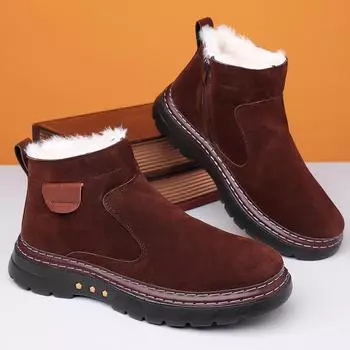 Толстые теплые мужские ботинки, кожаная обувь, мужские зимние зимние ботинки, мужская повседневная обувь с высоким берцем на меху и бархатные ботильоны, мужские 38 чёрный