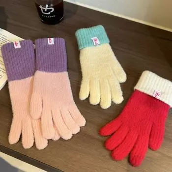 Толстые теплые шерстяные перчатки для вязания электромобилей теплые перчатки для верховой езды перчатки с пятью пальцами для девочек Style 2