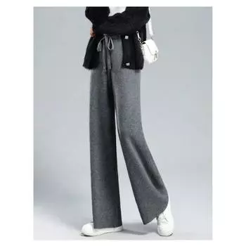 Толстые теплые трикотажные повседневные шикарные базовые мягкие эластичные женские брюки с высокой талией корейская мода прямые брюки длиной до щиколотки для женщин S серый