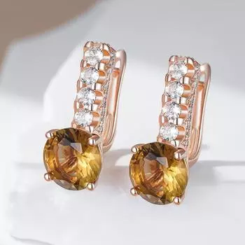 Толстые текстурированные белые циркониевые серьги с желтым кристаллом, золотые винтажные украшения, женские английские серьги, аксессуары жёлтый