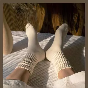 Толстые трикотажные носки в японском ретро-стиле - унисекс молочно-белого цвета для осени/зимы Unisex 35-44