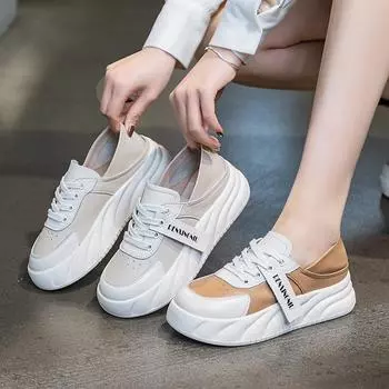 Толстые туфли-одиночки маленькие белые туфли повседневная обувь 35 бежевый