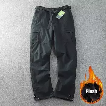 Толстые, Водонепроницаемые, Теплые, Флис, Брюки-карго, Мужчины, Зима, На открытом воздухе, Плюс бархат, Множество карманов, Свободные, Прямые, Повседневные, В целом, Брюки S