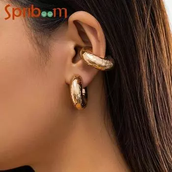 Толстые зажимы для ушей в стиле панк для женщин без пирсинга, геометрические серьги-клипсы, простые манжеты для ушей, ювелирные изделия, индивидуальные ювелирные изделия, металлические аксессуары A золотой