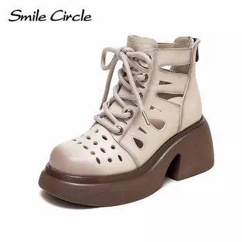 Толстые женские ботинки martin из натуральной кожи, толстые ботинки на шнуровке, модные сандалии в стиле ретро, ботинки 35