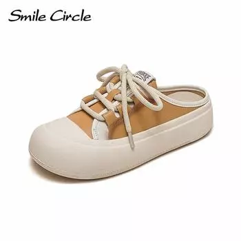 Толстые женские тапочки из натуральной кожи, туфли на плоской подошве с круглым носком и шнуровкой, модные удобные туфли на плоской подошве