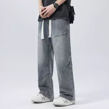 Толстый человек эластичный поясной ремень плюс размер джинсы мужские модные брендовые прямые свободные повседневные эластичные брюки 4XL чёрный