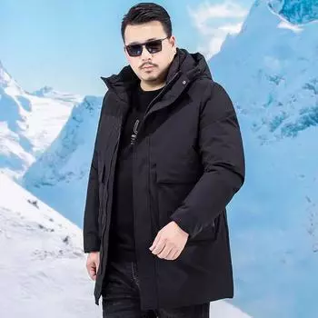 Толстый человек плюс размер 8XL стеганая куртка мужская средней длины стеганая куртка толстая куртка с капюшоном зимняя толстая свободная мужская пуховая куртка L чёрный