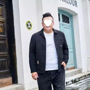 Толстый человек свободный плюс толстый плюс размер мужской большой размер мужская куртка толстый человек модное пальто лацкан повседневный большой живот 3XL чёрный