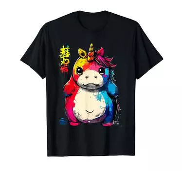 Толстый единорог японское искусство легендарная редкая футболка единорог