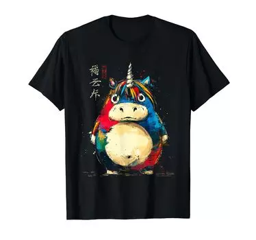 Толстый единорог японское искусство легендарная редкая футболка единорог