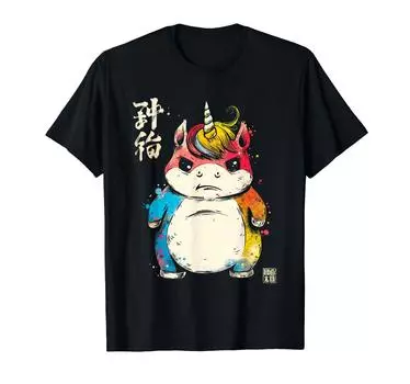 Толстый единорог Японское искусство Легендарный редкий единорог Футболка Grumpy Unicorn