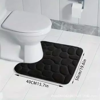 Толстый фланелевый U-образный коврик для ванной комнаты, впитывающий коврик для туалета U-Shaped 40cm x 50cm чёрный