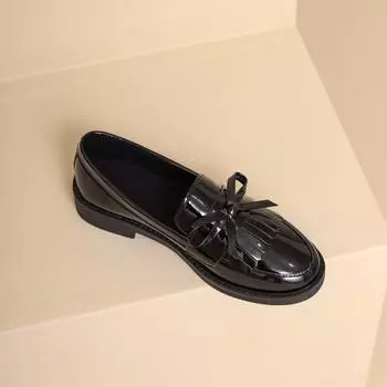 толстый каблук большой размер одиночные туфли женские 2024 новый бант светлый рот мягкая подошва маленькие кожаные туфли студенческие туфли 35 серый